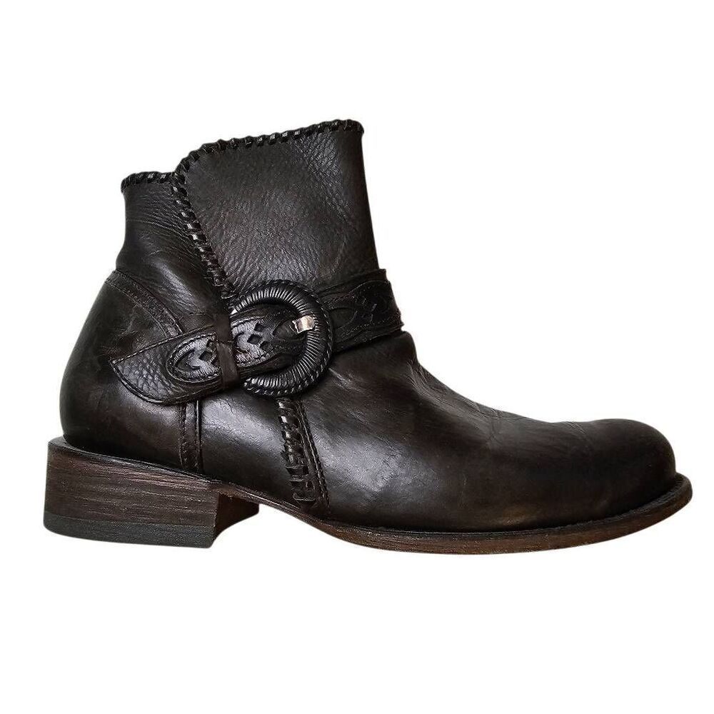 Cuadra Black Leather Ankle Boots with Buckle Size 6.5 Boho Handmade Designer Wes